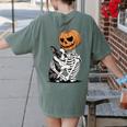 Halloween Skeleton Boston Terrier Women's Comfort Colors T-Shirt Back Print Moss