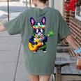 Hawaiian Boston Terrier & Pineapple Ukulele Summer Vacation Women's Comfort Colors T-Shirt Back Print Moss