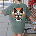 Retro Sunset Sunglasses Boston Terrier Boston Bull Bostie Women's Comfort Colors T-Shirt Back Print Moss