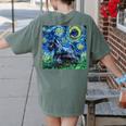 Scottish Terrier Starry Night Scotty Dog Art By Aja Women's Comfort Colors T-Shirt Back Print Moss