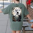 Spooky Halloween Moon Boston Terrier Boston Bull Bostie Women's Comfort Colors T-Shirt Back Print Moss