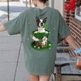 St Patrick's Day Leprechaun Boston Terrier Dog Shamrock For Men Women Kids Women's Comfort Colors T-Shirt Back Print Moss