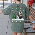 Ugly Christmas Tree Lights Xmas Santa Riding Boston Terrier Women's Comfort Colors T-Shirt Back Print Moss