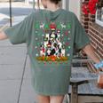 Ugly Sweater Christmas Tree Boston Terrier Dog Xmas Pajama Women's Comfort Colors T-Shirt Back Print Moss