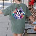 Watercolor Floral Boston Terrier Mama Dog Lover Mother's Day Women's Comfort Colors T-Shirt Back Print Moss
