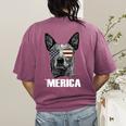 4th July Blue Heeler Dog Merica Patriotic USA Flag Cute Women's Comfort Colors T-Shirt Back Print Berry