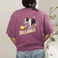 Ballaholic Boston Terrier Dog Chasing Bostie Ball Women's Comfort Colors T-Shirt Back Print Berry