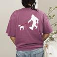 Bigfoot Walking With Bull Terrier Dog Women's Comfort Colors T-Shirt Back Print Berry