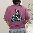 Biker Boston Terrier Dog Riding Motorbike Women's Comfort Colors T-Shirt Back Print Berry