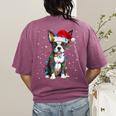 Boston Terrier Christmas Santa Hat Tree Lights Pajama Women's Comfort Colors T-Shirt Back Print Berry