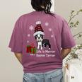 Boston Terrier Christmas T Shirt-Life Is Merrier Premium Tri-Blend Women's Comfort Colors T-Shirt Back Print Berry