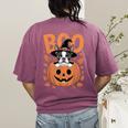 Boston Terrier Costume On Pumpkin Halloween Boston Terrier Women's Comfort Colors T-Shirt Back Print Berry