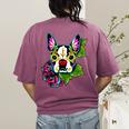 Boston Terrier In Day Of The Dead Sugar Skull Dog Women's Comfort Colors T-Shirt Back Print Berry
