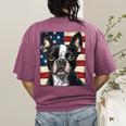 Boston Terrier Dog American Flag 4th Of July Patriotic Puppy Women's Comfort Colors T-Shirt Back Print Berry