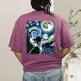 Boston Terrier Dog Art Van Gogh Starry Night Boston Terrier Women's Comfort Colors T-Shirt Back Print Berry