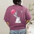 Boston Terrier Dog Blowing Chewing Bubble Gum Pink Women's Comfort Colors T-Shirt Back Print Berry