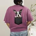Boston Terrier Dog Puppy Dog In Pocket Cute Pet Lover Women's Comfort Colors T-Shirt Back Print Berry