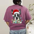 Boston Terrier Dog Santa Christmas Tree Lights Xmas Women's Comfort Colors T-Shirt Back Print Berry