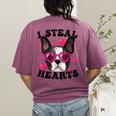 Boston Terrier Heart Glasses Girls Bostie Valentines Day Women's Comfort Colors T-Shirt Back Print Berry