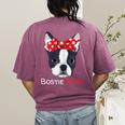 Boston Terrier Mom Bostie Women Girls Women's Comfort Colors T-Shirt Back Print Berry
