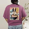 Boston Terrier Ramen Noodles Japanese Art Retro Ocean Waves Women's Comfort Colors T-Shirt Back Print Berry