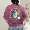 Boston Terrier Riding Dinosaur T-Rex Boys Kids Rainbow Women's Comfort Colors T-Shirt Back Print Berry