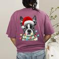 Boston Terrier Santa Christmas Tree Lights Xmas Boys Men Dog Women's Comfort Colors T-Shirt Back Print Berry
