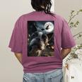Boston Terrier Selfie Full Moon Flying Witch Halloween Dog Women's Comfort Colors T-Shirt Back Print Berry