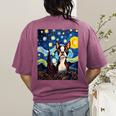 Boston Terrier Starry Night Van Gogh Art Women's Comfort Colors T-Shirt Back Print Berry