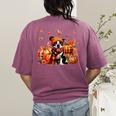 Boston Terrier Thanksgiving Leopard Pumpkins Fall Leaves Women's Comfort Colors T-Shirt Back Print Berry