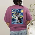 Boston Terrier Van Gogh Starry Night Women's Comfort Colors T-Shirt Back Print Berry