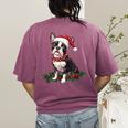 Cute Boston Terrier Dog Christmas Merry X-Mas Graphic Women's Comfort Colors T-Shirt Back Print Berry