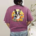 Cute Boston Terrier Spring Flower Garden Colorful Puppy Dog Women's Comfort Colors T-Shirt Back Print Berry