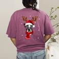 Family Matching Reindeer Xmas Boston Terrier Christmas Women's Comfort Colors T-Shirt Back Print Berry
