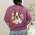 Floral Boston Terrier Women's Comfort Colors T-Shirt Back Print Berry