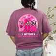 Ghost And Witch Boston Terrier Dog In October We Wear Pink Women's Comfort Colors T-Shirt Back Print Berry