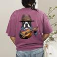 Guitar Shirt Boston Terrier Dog Playing Acoustic Guitar Women's Comfort Colors T-Shirt Back Print Berry
