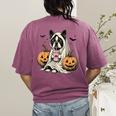 Halloween Boston Terrier Ghost Women's Comfort Colors T-Shirt Back Print Berry