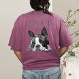 Love Is Boston Terrier Bostie Women's Comfort Colors T-Shirt Back Print Berry