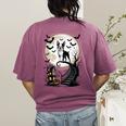 Spooky Halloween Moon Boston Terrier Boston Bull Bostie Women's Comfort Colors T-Shirt Back Print Berry