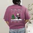 Ugly Christmas Tree Lights Xmas Santa Riding Boston Terrier Women's Comfort Colors T-Shirt Back Print Berry
