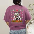 Ugly Sweater Christmas Tree Boston Terrier Dog Xmas Pajama Women's Comfort Colors T-Shirt Back Print Berry