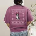 Ugly Xmas Sweater Style Boston Terrier Reindeer Christmas Women's Comfort Colors T-Shirt Back Print Berry