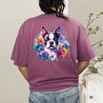 Watercolor Floral Boston Terrier Mama Dog Lover Mother's Day Women's Comfort Colors T-Shirt Back Print Berry