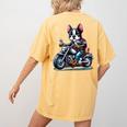 Biker Boston Terrier Dog Riding Motorbike Women's Comfort Colors T-Shirt Back Print Mustard