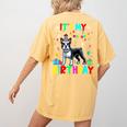 My Birthday Colorful Costume Boston Terrier Party Women's Comfort Colors T-Shirt Back Print Mustard
