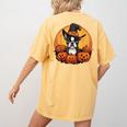 Boston Terrier Bostie Dog Breed Pet Halloween Pumpkins Women's Comfort Colors T-Shirt Back Print Mustard