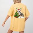 Boston Terrier Christmas Tree Lights Santa Hat Women's Comfort Colors T-Shirt Back Print Mustard