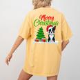 Boston Terrier Christmas Tree Lights Xmas Dog Lover Women's Comfort Colors T-Shirt Back Print Mustard