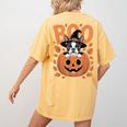 Boston Terrier Costume On Pumpkin Halloween Boston Terrier Women's Comfort Colors T-Shirt Back Print Mustard